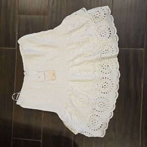 Kiwi+Punch White zElastic zRouched Waist With 2 Tirrs Of Eyelet Lace Skirt Sz L